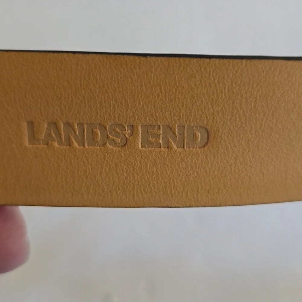 Lands END Mens Black leather Belt Silver Buckle New! Sz.46